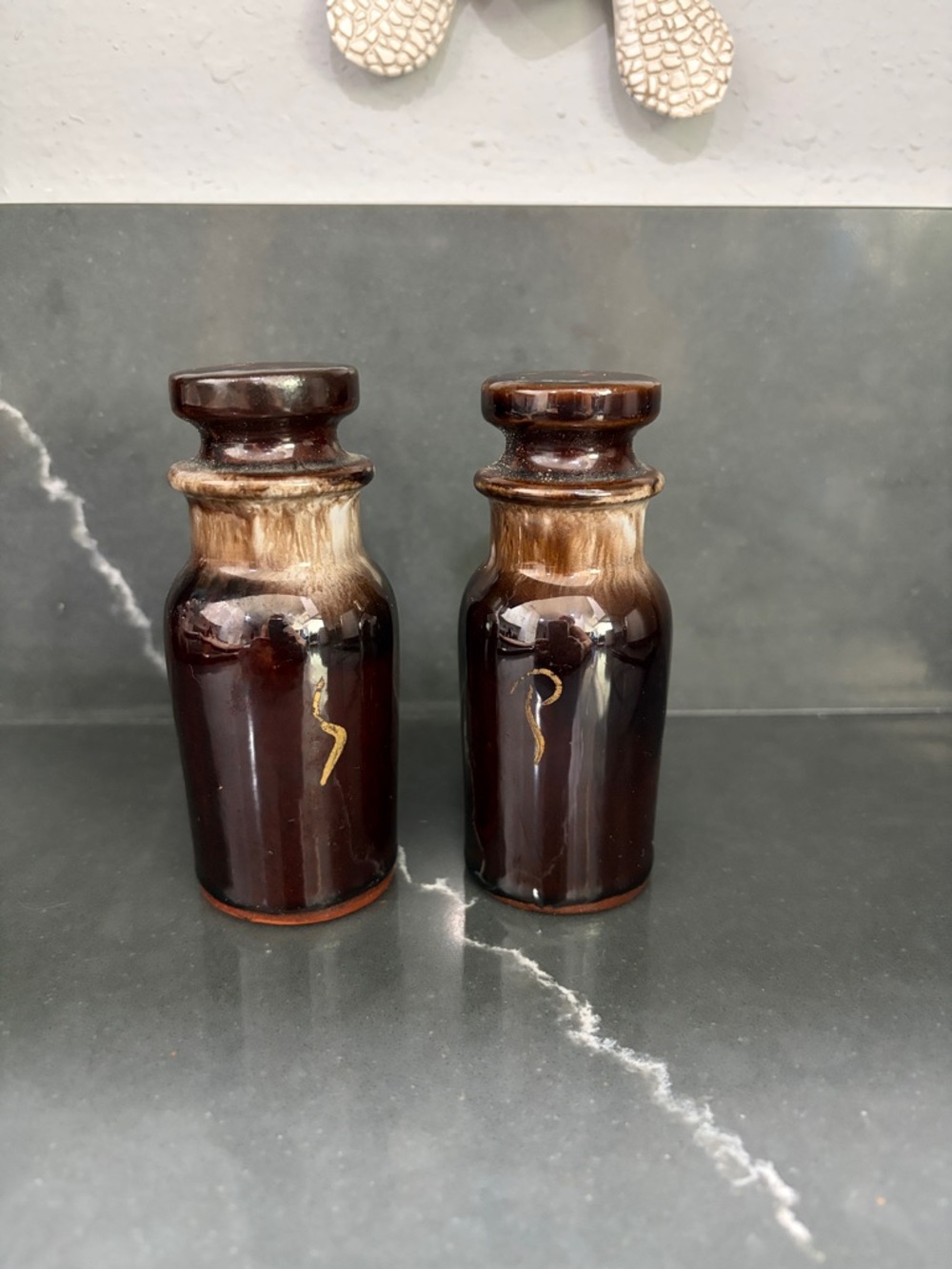 Brown Ceramic Decorative salt and pepper shaker - Set